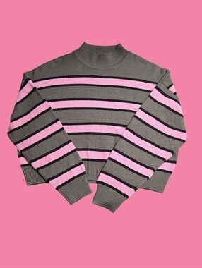 Divided Gray, Pink & Black Striped Turtleneck Sweater